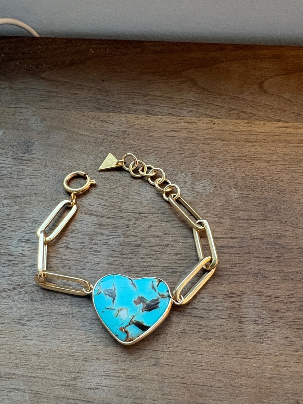 Anthropologie Gold Link Bracelet with Turquoise Heart